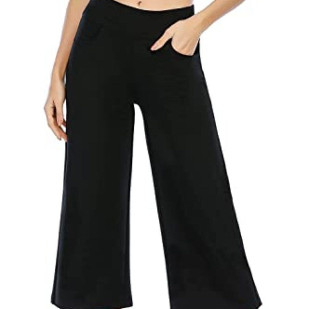Black Wide Leg Pants for Women High Waisted Loose Pull on Cropped Dress Pants